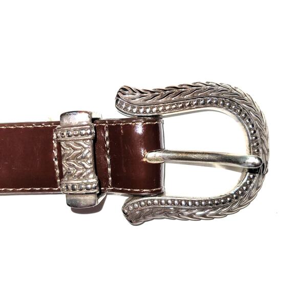 Vintage Brighton Leather Belt Size S Brown Engraved Buckle Western Chic USA EUC main image 8